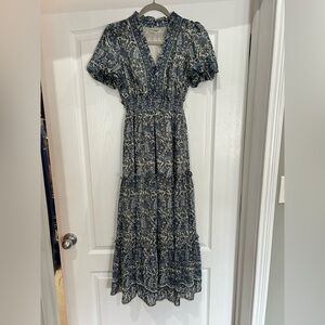 Max Studio Blue and White Floral Tiered Maxi Dress